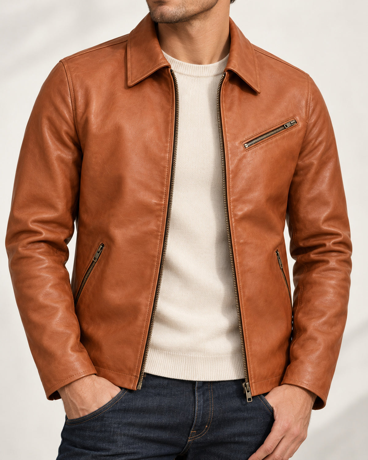 Delorne Alder lambskin jacket — open layering
