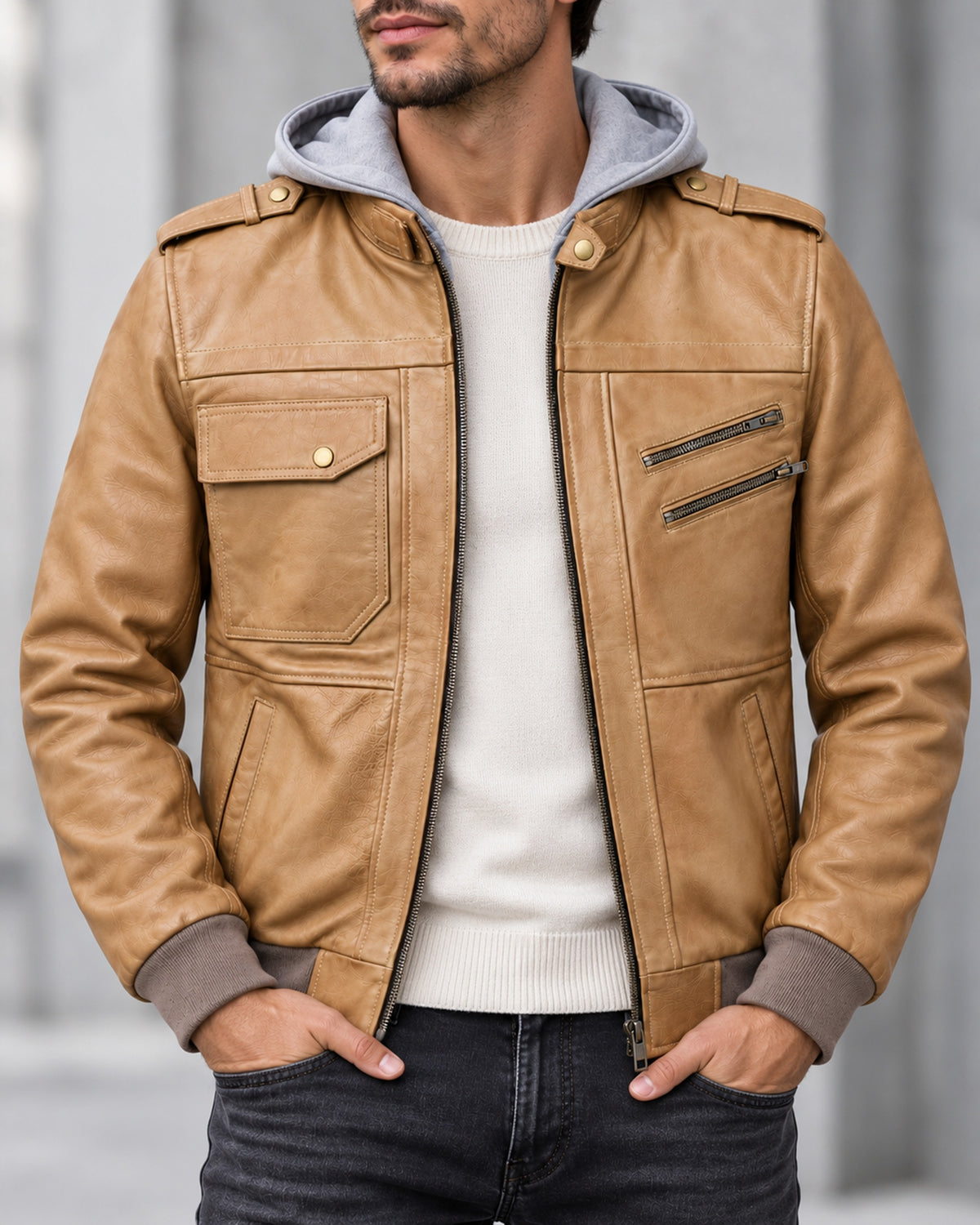 Delorne Atlas lambskin jacket — open layering