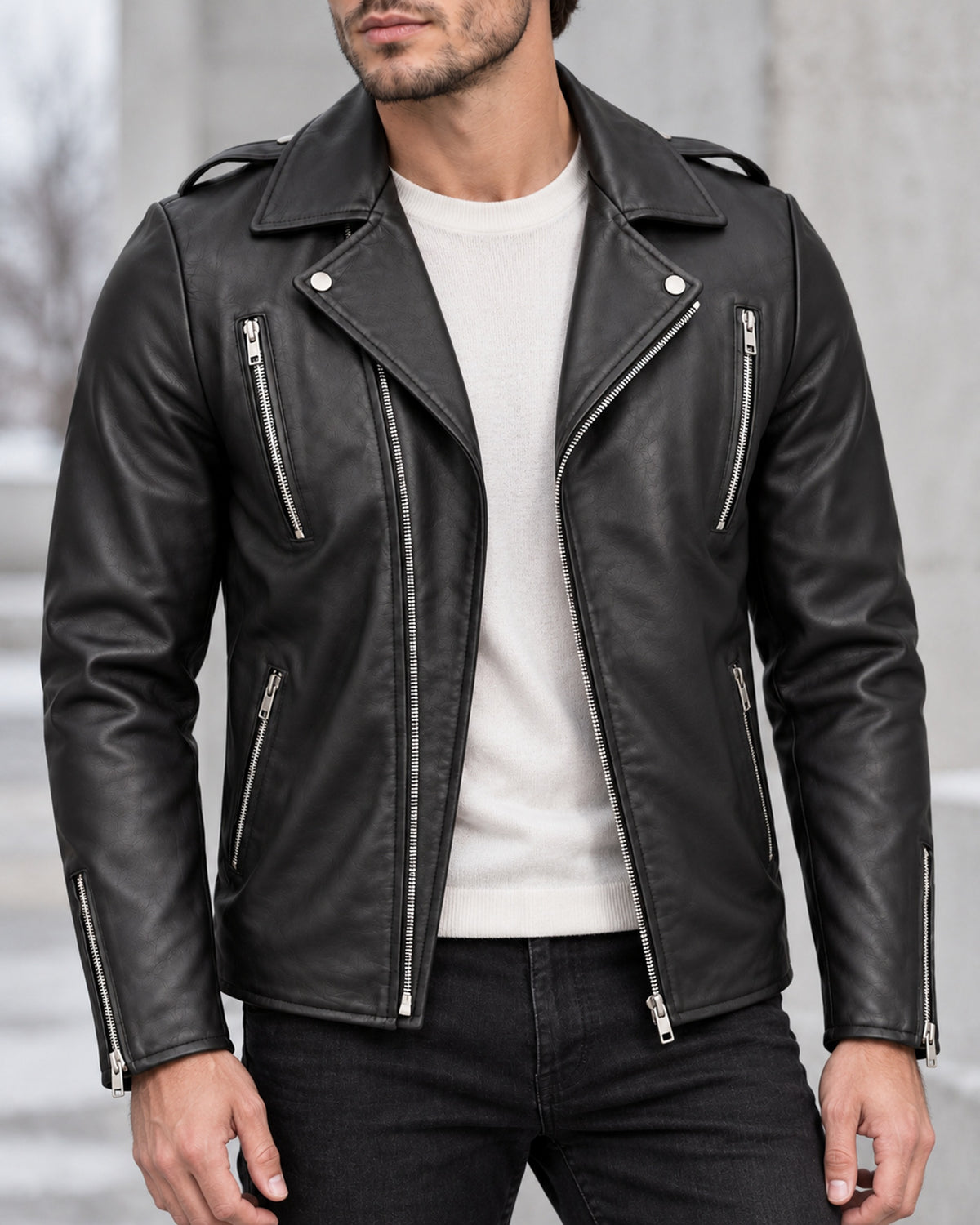 Delorne Onyx lambskin jacket — open layering