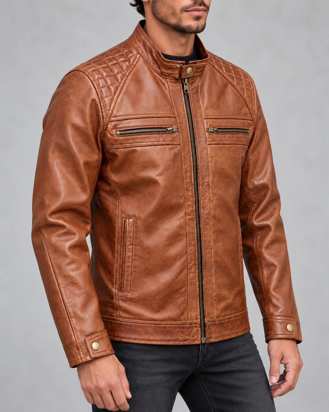 Delorne Mercer lambskin jacket — generated three-quarter angled-view visualization