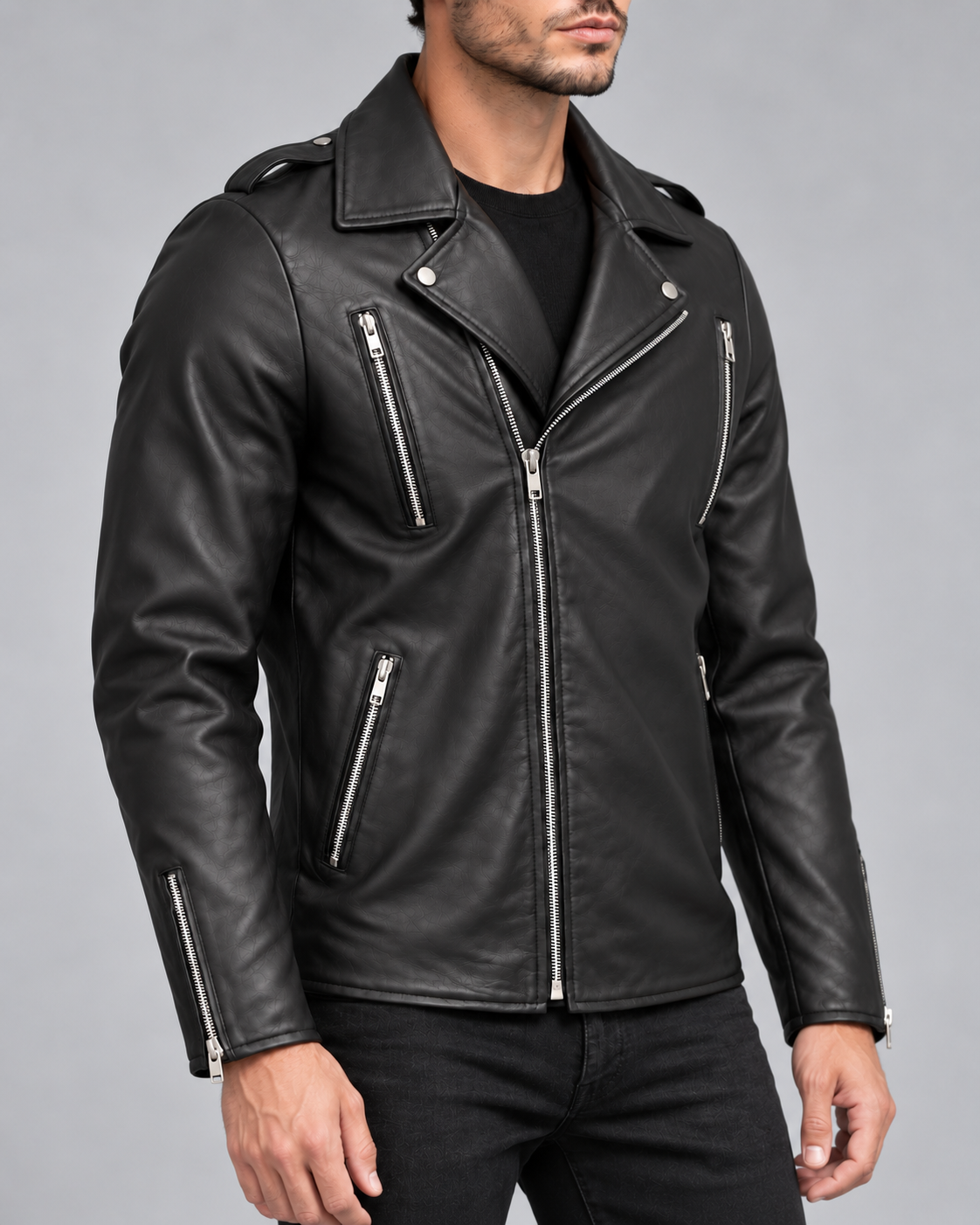 Delorne Onyx lambskin jacket — generated three-quarter angled-view visualization